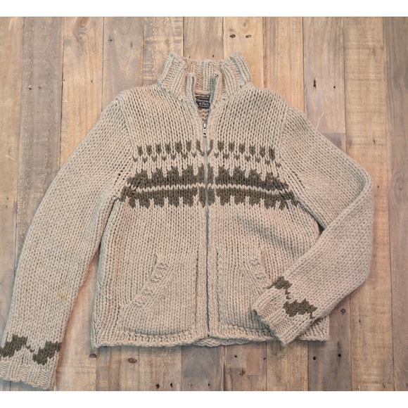 Abercrombie & Fitch Sweaters - VTG Abercrombie & Fitch Wool Sweater Womens L Chunky Knit Fair Isle Full Zip 90s